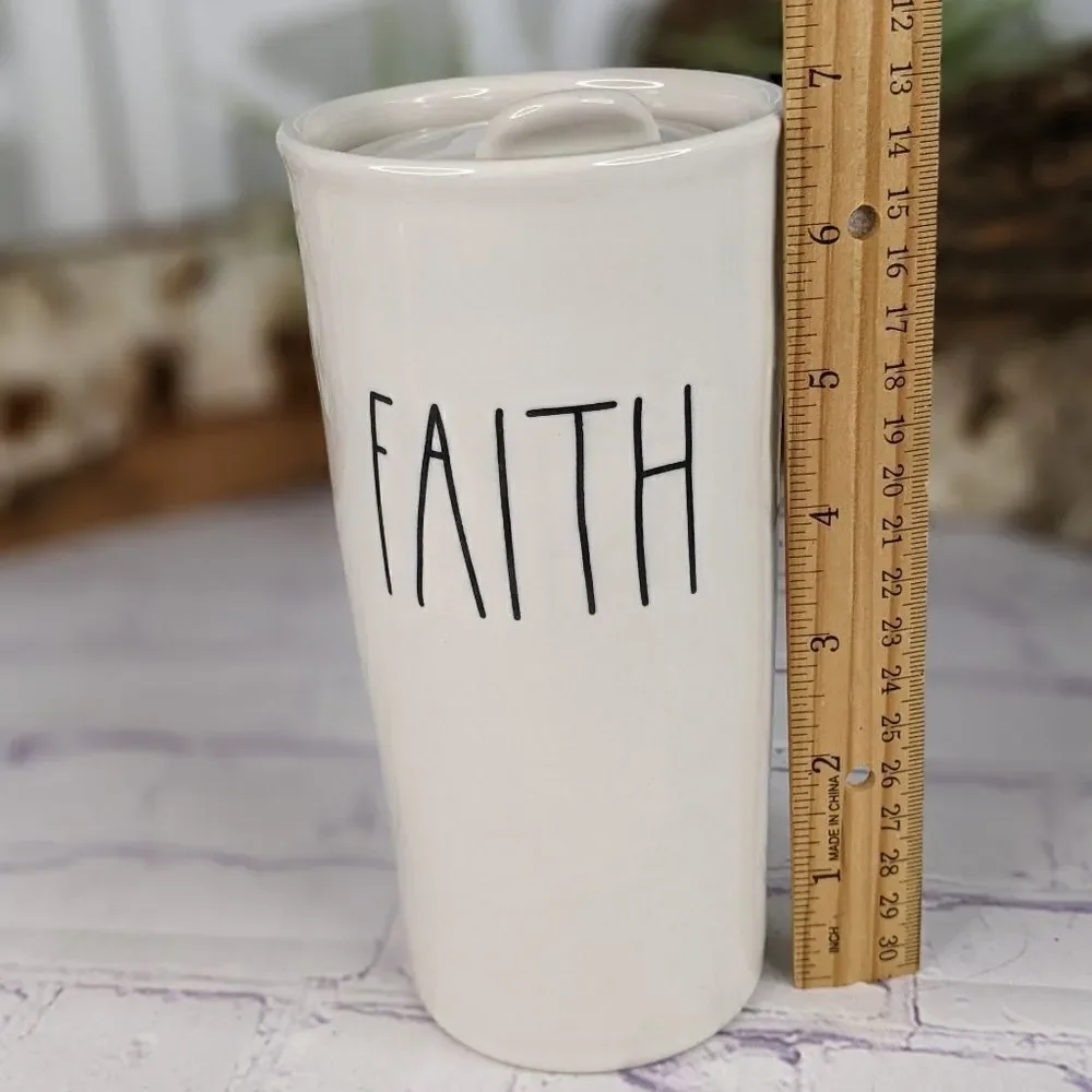 Rae Dunn FAITH Ceramic Travel Tumbler Mug with Lid